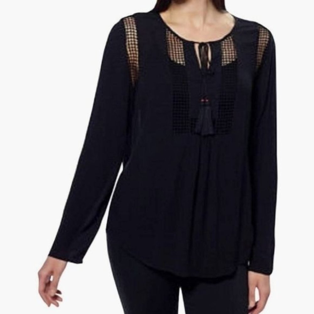 Joseph A. Crinkle Blouse Crochet Detail Size XXL